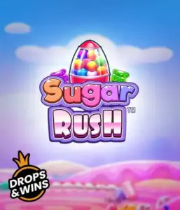 Скриншот игрового автомата Sugar Rush от Pragmatic Play, показывающее разноцветный мир конфет и сладостей. На изображении видны символы в виде различных сладостей, окруженные яркой атмосферой. В центре расположен название слота Sugar Rush, подчеркивающий тематику слота.